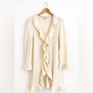 Lilly Pulitzer Cashmere Cardigan Ruffled in Cream/Ivory Size XL